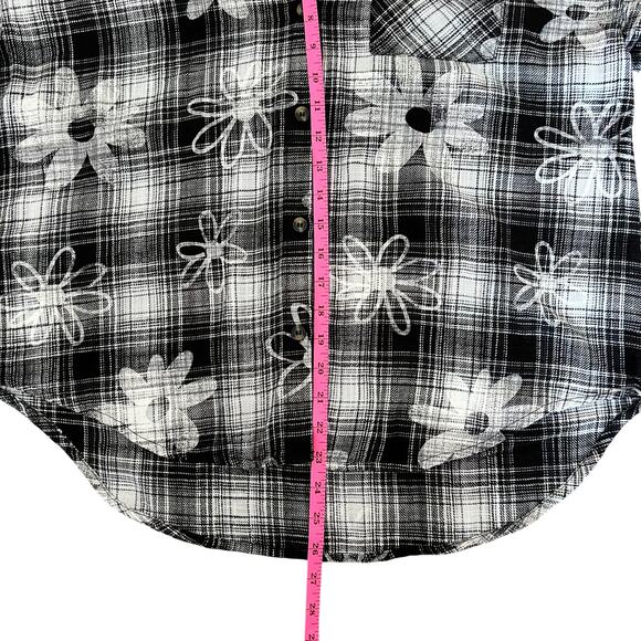 Justice Girls Black White Flower Print Flannel Top XL‎ Plus - Picture 8 of 8